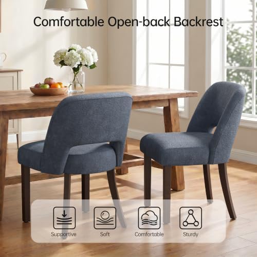 Usaint Upholstered Dining Chairs Set of 4, Modern Fabric Kitchen Chairs | Upholstered Dining Room Chair with Curved Backrest and Rubberwood Frame for Kitchen and Restaurant, Blue