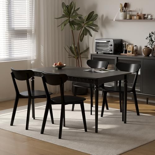 Dining Chairs, Kitchen Chairs, 100% Oak Solid Wood Modern Chair with Curved Backrest Kitchen & Dining Room Chairs Modern Chair for Living Room (Black, 4 Pack)