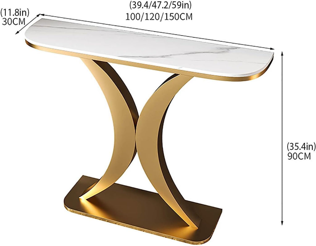 Modern Console Table with Geometric Metal Legs,Narrow Living Room Entryway Table,with 0.71" Thick Marble Tabletop,for Living Room, Foyer and Hallway,for Small Spaces(D,100cm/39.4in)