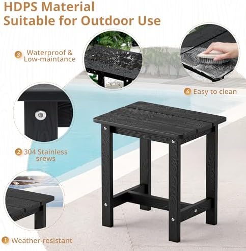 LUE BONA Outdoor Rocking Chairs Set, 3-Piece, HDPS Poly Porch Rockers with Table, Plastic Weather Resistant Rocking Chair Set for Outdoor Indoor, Garden, Backyard, 350lb, Black Chairs+Table