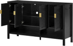 U_STYLE 55.1''Storage Sideboard with 4-Doors,Multi Functional Buffet with Open Shelf and 2-Tiers Adjustable Shelves,Modern Cabinet with Double Hooks,Suitable for Living Room, Hallway, Dining,Office.