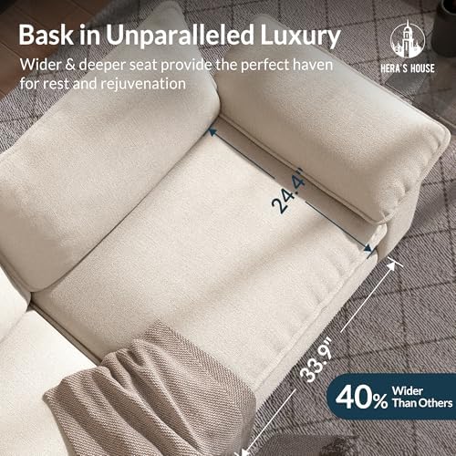 HERA'S HOUSE 2 Pieces Modular Loveseat Couch & 3-Seat Sectional Sofa Set | Modern 5-Seater Cloud Sofa Set , White, Wider Armrest, Comfy Deep Seat, Soft Chenille Furniture Set for Living Room