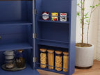 Kitchen Pantry Cabinet with Drawer Storage, 48” Modern Farmhosue Kitchen Hutch with Glass Doors, Blue Storage Cabinet with Countertop and Adjustable Shelves for Dining Room, Living Room