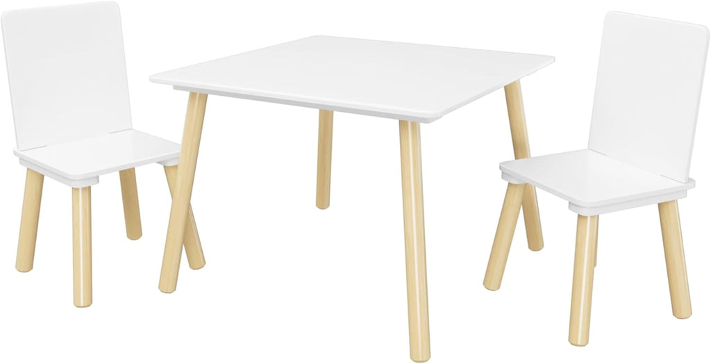 ALEVINE 3 Piece Square Back Kids Table Set | Kids wooden table and chair set with animal-themed chairs, designed for play, learning, crafts, and activities.
