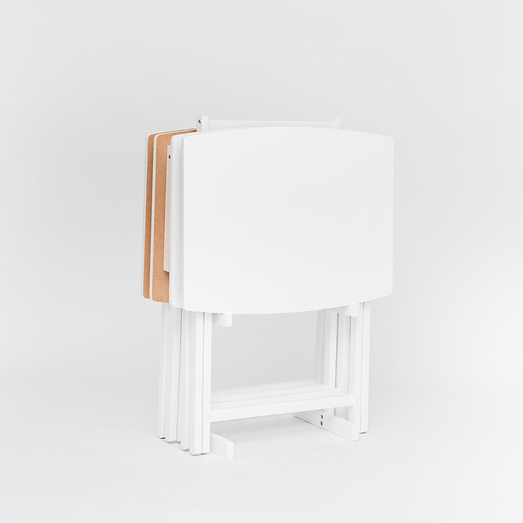 PJ Wood - 5 Pack XL TV Tray Tables - White Wood Set | Large Size, Rectangular Shape, Modern Style, Foldable Design, 33.2 lb Capacity Each, Small Space Storage