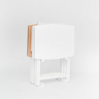 PJ Wood - 5 Pack XL TV Tray Tables - White Wood Set | Large Size, Rectangular Shape, Modern Style, Foldable Design, 33.2 lb Capacity Each, Small Space Storage