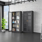Glass Display Cabinet, 71" Tall Metal Curio Cabinet with Glass Doors, Black Display Case, Storage Cabinets with 4 Adjustable Shelves, Locking Storage Cases for Hallway, Kitchen, Living Room