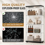 Glass Display Cabinet 4-Shelf 2 Doors with LED Push Light Lockable Glass Display Case with 4mm Tempered Glass Floor-Standing Bookshelf for Bedroom, Living Room, Black