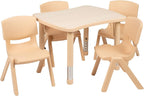 Flash Furniture 26.5x21.75 in Activity Table with 4 Chairs, Natural | Adjustable Height Table, Plastic, Durable Construction, Commercial Use