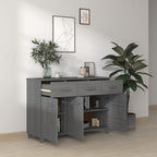 Sideboard Buffet Cabinet, Dark Grey Solid Pine Wood Credenza with 3 Drawers and 3 Doors, Wooden Storage Cupboard for Dining Room, Entryway, 44.5 Inches Long