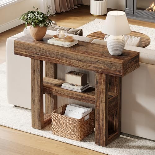 Tribesigns 41.34" Farmhouse Console Table, Sofa Table Behind The Couch | 2-Tier Narrow Entryway Furniture with Storage Shelves for Hallway Foyer Living Room, Easy Assembly, Rustic Brown
