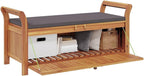 Solid Acacia Wood Patio Storage Bench with Cushion, Curved Arms, and Ample Storage Space for Garden Organization