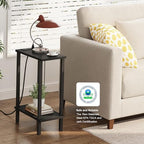 TUTOTAK Narrow Side Table, 2-Tier Small End Table with Charging Station | Skinny Sofa Table, Slim Nightstand, Easy Assembly for Living Room, Bedroom, Black TB01BK060