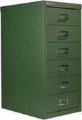 Bisley 6-Drawer Steel MultiDrawer Cabinet - Olive Green | Chrome Pull Handles with Label Holders, Powder-Coated Steel, Removable Drawers, Fits Under Most Desks, Labels Included