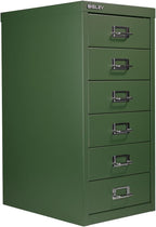 Bisley 6-Drawer Steel MultiDrawer Cabinet - Olive Green | Chrome Pull Handles with Label Holders, Powder-Coated Steel, Removable Drawers, Fits Under Most Desks, Labels Included