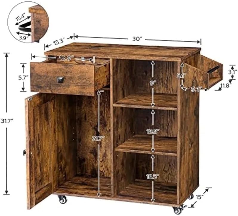 Kitchen Island, Storage Cabinet with Drawer, Cart with Spice and Towel Rack, Saving Space, Easy Assembly