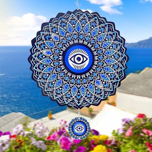 Evil Eye Wind Spinner-3D Metal Hanging Wind Spinners, Perfect Ornament Gifts for Women/Men, 12 Inch Spinfinity Wind Spinner for Outdoor & Indoor Decorations, Yard Art, Garden Decoration