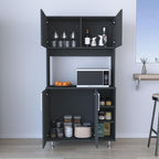 Pantry Cabinet Delaware Kitchen Black with Spacious Top Surface and Hutch | Spacious top surface for appliances and meal prep