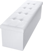 Camabel 43 Inch Folding Storage Ottoman Bench 120L Hold up 700lbs Ottoman with Storage Chest Foam Seat Padded Foot Rest Stool Faux Leather Bedroom Bench Coffee Table White