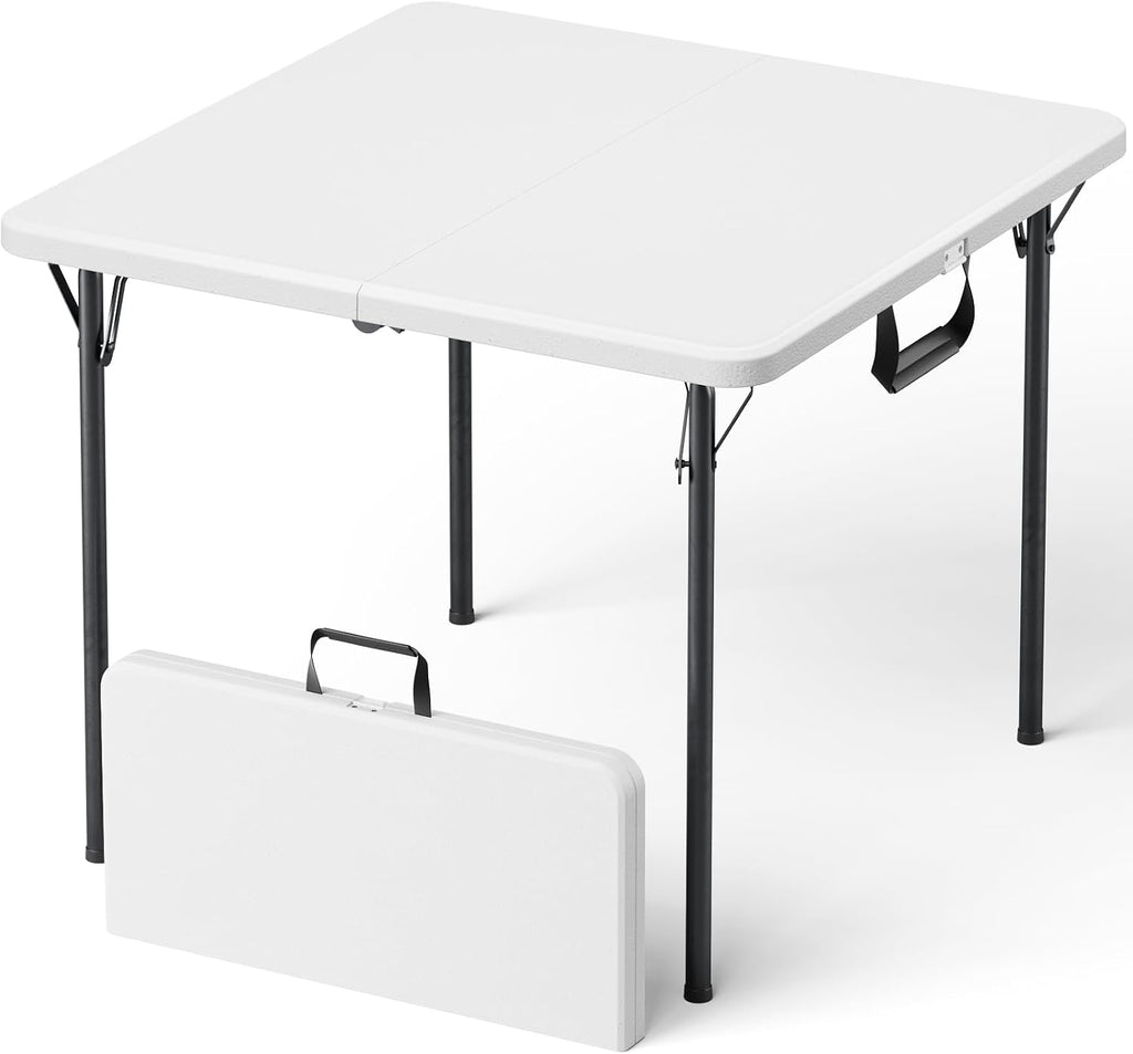 Folding Table, 36 Inch Square Foldable Card Table with Carrying Handle, Heavy Duty Fold-in-Half Portable Table No Assembly, Ideal for Picnic, Camping, RV Travel, Parties, BBQs, Crafting and Indoor Use