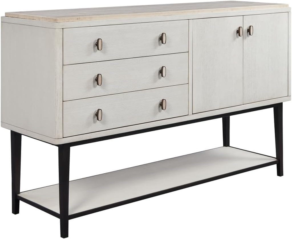White Solid Wood Server with Metal Base, Solid Wood + MDF | Modern server with soft-close drawers and metal base