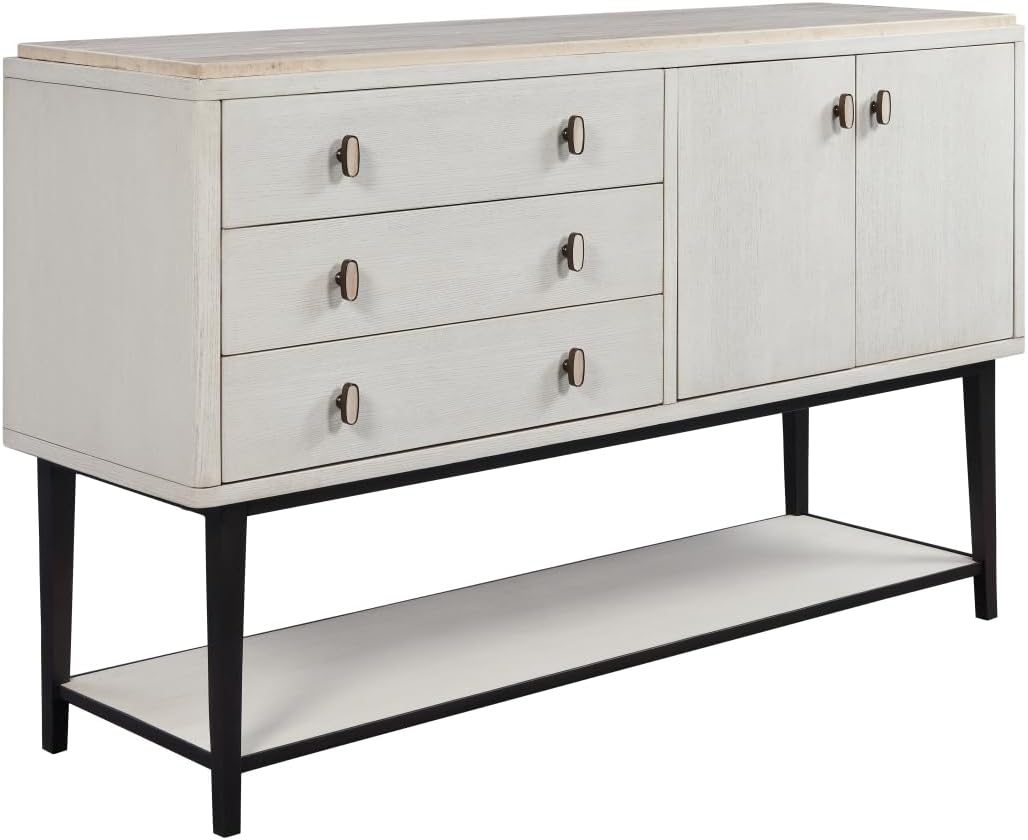White Solid Wood Server with Metal Base, Solid Wood + MDF | Modern server with soft-close drawers and metal base