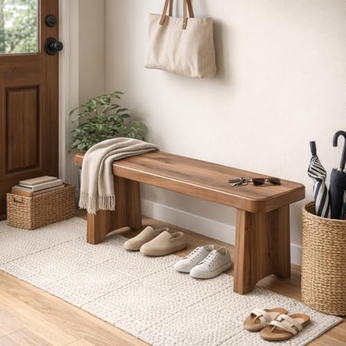 24" 31" 35" 39" 47" 59" Wooden Entryway Bench, Modern Dining Benches, End of Bed Bench for Bedroom, Dining Room, Hallway, Living Room, Wood Ladder Plant Stand(L24xW7.9xH13.8inch)