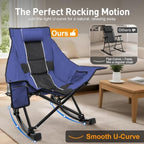 Slendor Oversized Rocking Camping Chair, High Backrest Folding Chair, Blue | 37" Wide, 330lbs | Smooth U-Shape Rocking Base | 600D Oxford, Removable Pillow | Side Pocket, Carry Bag, Quick-Fold