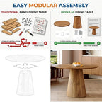 45" Round Dining Table, Round Pedestal Dining Table for 4 | One-Piece Round Tabletop, Wood Grain Finish, Stable Pedestal Base, Easy Assembly, for Kitchen Dining Room