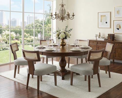 RIVOVA Mid Century Modern Dining Chairs Set of 4, Farmhouse Dining Chairs with Nailhead Trim, Faux Leather Upholstered Dining Room Chairs Kitchen Chairs with Wood Legs, Grey