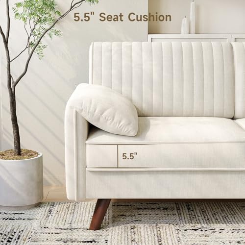 ONBRILL 64.5" Loveseat Sofa, Chenille Loveseat Couch for Living Room, Beige