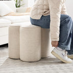 Zesthouse Flower Pouf Ottomans Foot Rest Set of 2, Linen Poofy Ottomans | Large Ottoman Footstool for Couch, Modern Living Room Stool Seat, Cute Square Vanity Stool for Bedroom, Beige Dorm Foot Stool