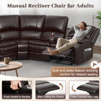 Upgraded 5 Seater Reclining Sofa Set, Modern Living Room Couch (Pu,Brown) | Home Theater Seating with Removable Console, Recliner Sectional Couch with Storage, Reclining Sectional Couch Set with USB