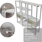 Madesa Kitchen Pantry Storage Rack with 4 Drawers, Open Shelves and Hanging Space 78" L Multiuse Modular Cabinet for Kitchen Organization - White