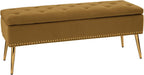 HULALA HOME Modern Velvet Storage Ottoman Bench with Gold Base & Nailhead Trim, Upholstered Bedroom Bench for End of Bed, Button-Tufted Footstool for Entryway Living Room Dining Room, Golden