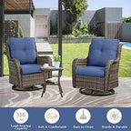 Belord 5 Piece Wicker Patio Furniture Set, Outdoor Swivel Rocker Chairs Set of 2 with Ottomans and Side Table, All Weather Patio Conversation Furniture Set, for Porch Pool, Gray Wicker/Blue