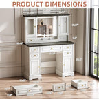 Vanity Desk with Mirror & Lights, Makeup Vanity with Power Outlet & USB Ports, Farmhouse Dressing Table, 6 Drawers & 4 Storage Cabinets, RGB Cabinet Lighting, 3-Color Dimmable Mirror