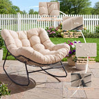 Papasan Rocking Chair, Oversized Outdoor Egg Chair with Thick Cushion | 450 lbs Heavy-Duty Frame, 6.7" Thick Cushion, Silent Rocking Design, Adjustable Rocking Angle, Indoor & Outdoor Use