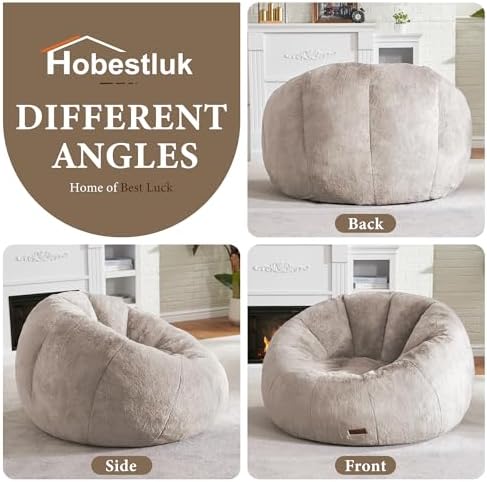 Hobestluk Large Bean Bag Chair for Adults to Relax, Donut-Shaped (Brown) | Special Donut Design, Memory Foam Filling, Comfortable Stuffed Sofa, Relaxing, Reading or Playing, Soft Plush Faux Fur Fabric
