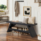 2-Tier Shoe Storage Bench, 47" Solid Wood Entryway Stool Storage | Narrow Shoes Racks for Entryway, Minimalist Multi-Purpose Bench for Hallway, Kitchen, Bedroom, or Dining Room