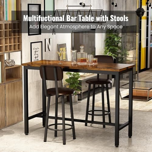 AWQM Bar Table Set of 2, Industrial Bar Table and Chairs Set of 2,3 Piece Bar Height Table with 2 Backrests Stools,Small Kitchen Table for 2,Small Space,Brown & Black
