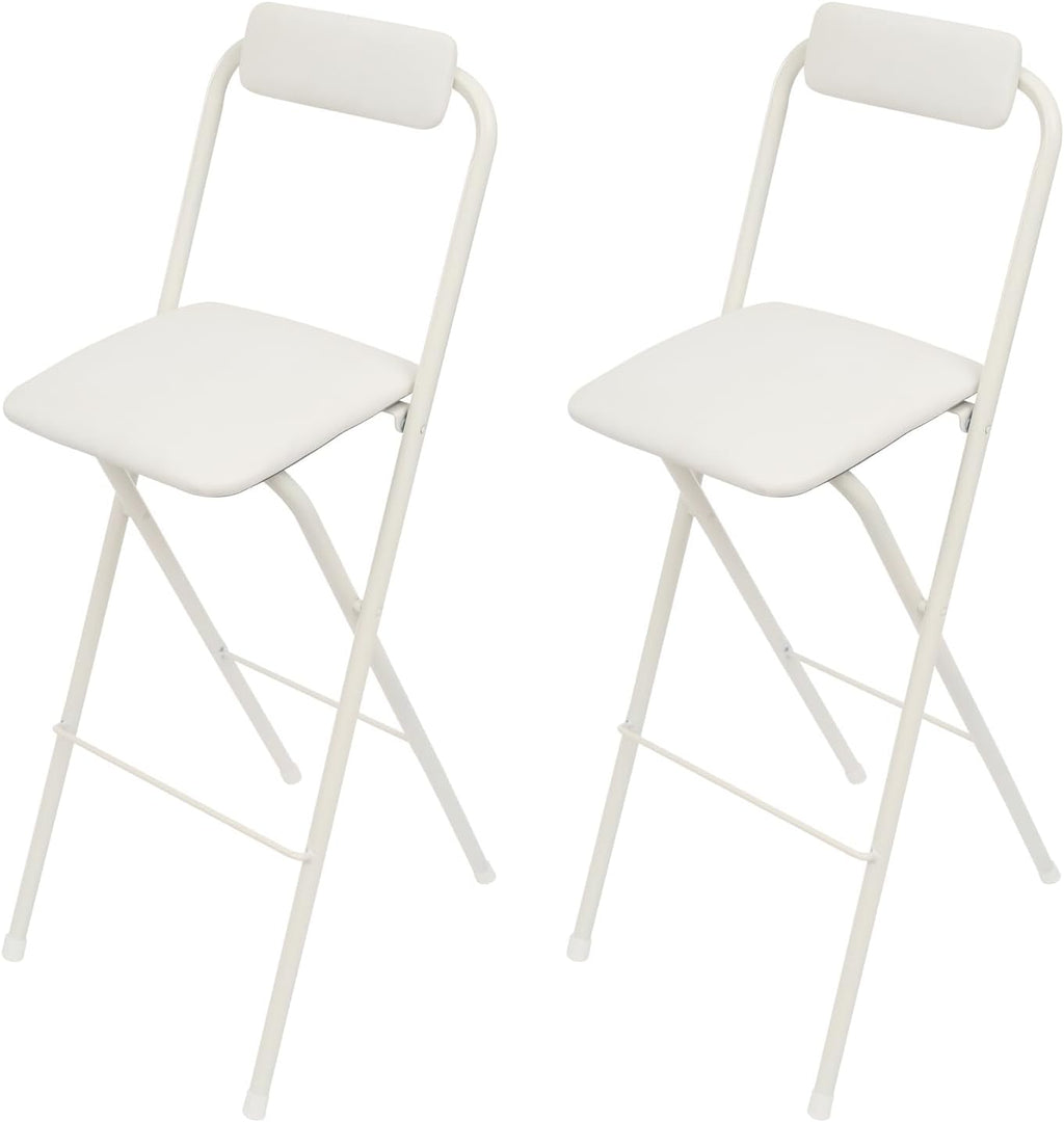 2PCS 29.53'' H Folding Bar Stool with Backrest, White Tall Folding Chair, 275LBS Load Capacity, Portable Collapsible Stool Kitchen Island, Bar, Cafe, Dining Room
