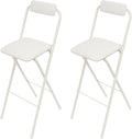 2PCS 29.53'' H Folding Bar Stool with Backrest, White Tall Folding Chair, 275LBS Load Capacity, Portable Collapsible Stool Kitchen Island, Bar, Cafe, Dining Room