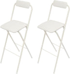 2PCS 29.53'' H Folding Bar Stool with Backrest, White Tall Folding Chair, 275LBS Load Capacity, Portable Collapsible Stool Kitchen Island, Bar, Cafe, Dining Room