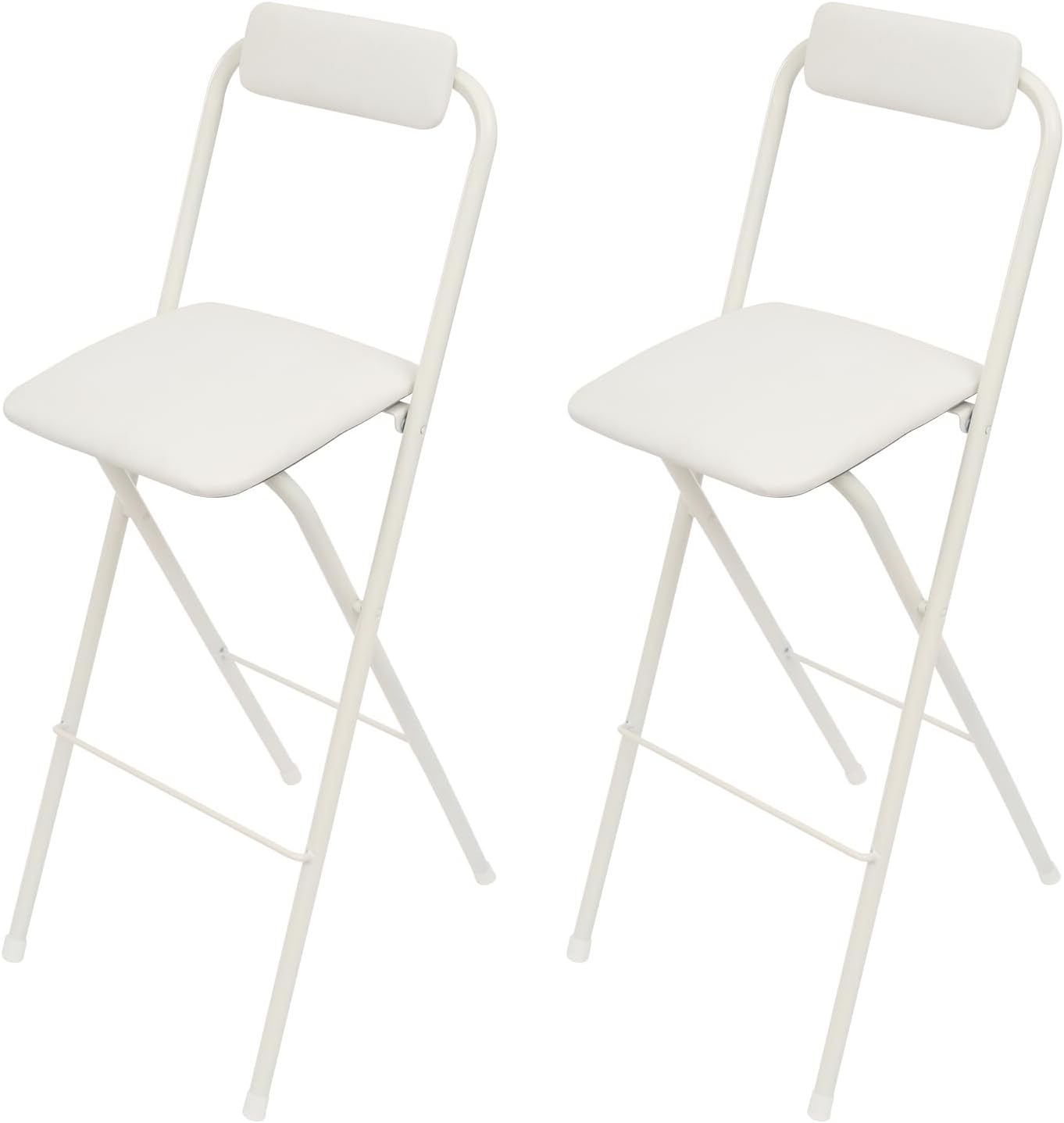 2PCS 29.53'' H Folding Bar Stool with Backrest, White Tall Folding Chair, 275LBS Load Capacity, Portable Collapsible Stool Kitchen Island, Bar, Cafe, Dining Room