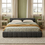 Upholstered Platform Bed Frame, Low Profile Chenille Bed with Headboard, Modern Solid Frame, No Box Spring Needed, Easy Assembly (Dark Grey, Queen (U.S. Standard))