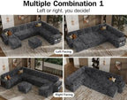 Vipbear 130" Modular Sectional Sleeper Sofa with Pull Out Bed, 9 Seat Corduroy L Shaped Couch with Ottoman and Chaise|USB Ports|Cup Holders|Side Table, Tool Free Assembly, Grey