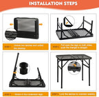 GREGIN Folding Camping Grill Table, Outdoor Metal Table. Foldable, Portable | Lightweight, Height Adjustable Camp Table with Mesh Desktop for Grilling, Cooking, BBQ, Griddle, Patio, Picnic-4 ft Black