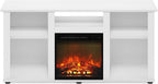 Furinno Jensen Fireplace TV Stand, Entertainment Center, TV Console for TV up to 55 Inch with Fireplace and Open Storage Compartment, for Living Room, Bedroom, Solid White