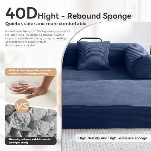 79" Convertible Sofa Bed, Couch for Small Living Room | Corduroy Loveseat Sleeper Sofa, Modular Futon Couch with 2 pillow, Pull Out Couch No Assembly (Navy Blue)